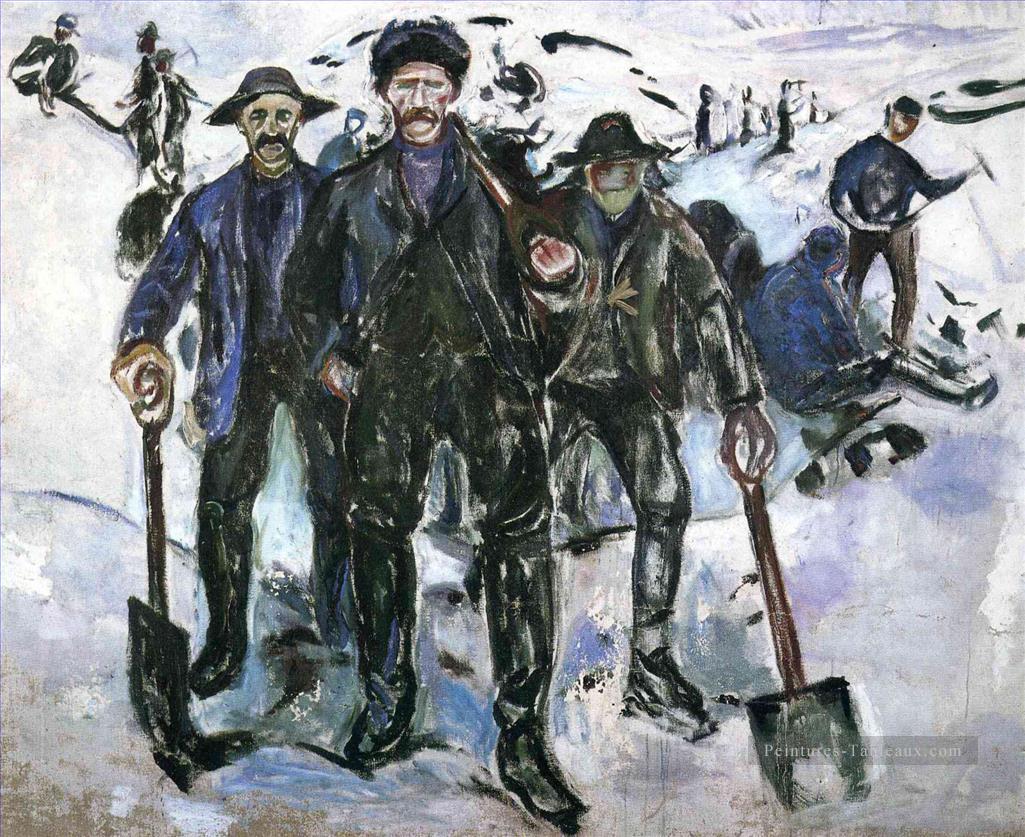 travailleurs dans la neige 1913 Edvard Munch Expressionnisme Peintures à l'huile